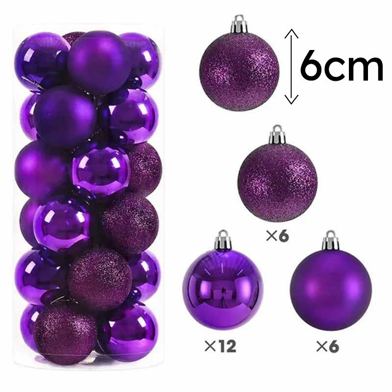 Pack de 24 bolas de navidad de 6 cm - moradas