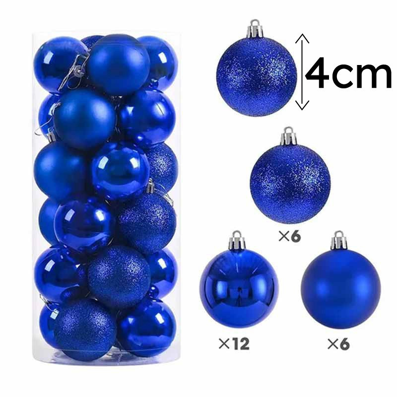 Pack de 24 bolas de navidad pequeñas de 4 cm - azul zafiro
