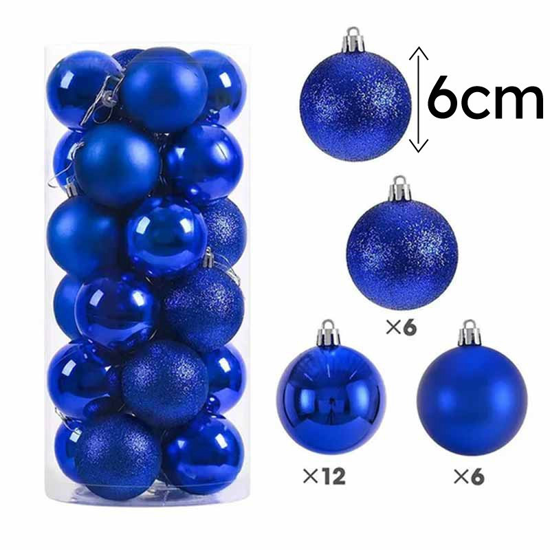 Pack de 24 bolas de navidad de 6 cm - azul zafiro