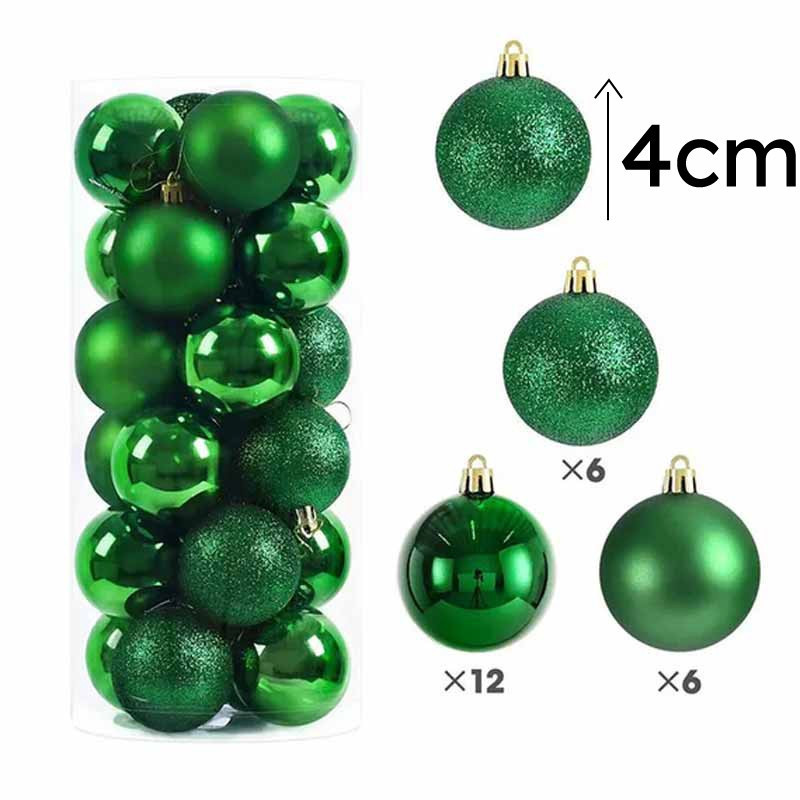 Pack de 24 bolas de navidad pequeñas de 4 cm - verde pino