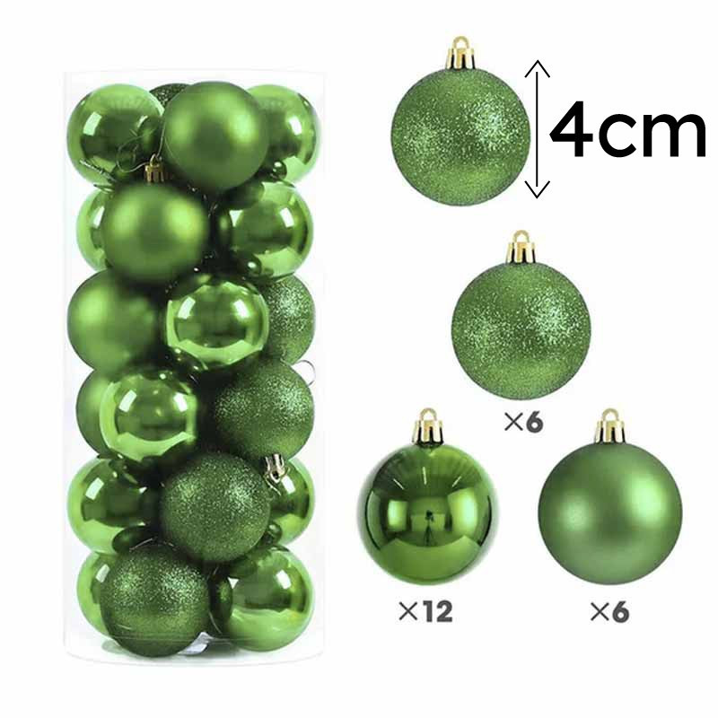 Pack de 24 bolas de navidad pequeñas de 4 cm - verde claro