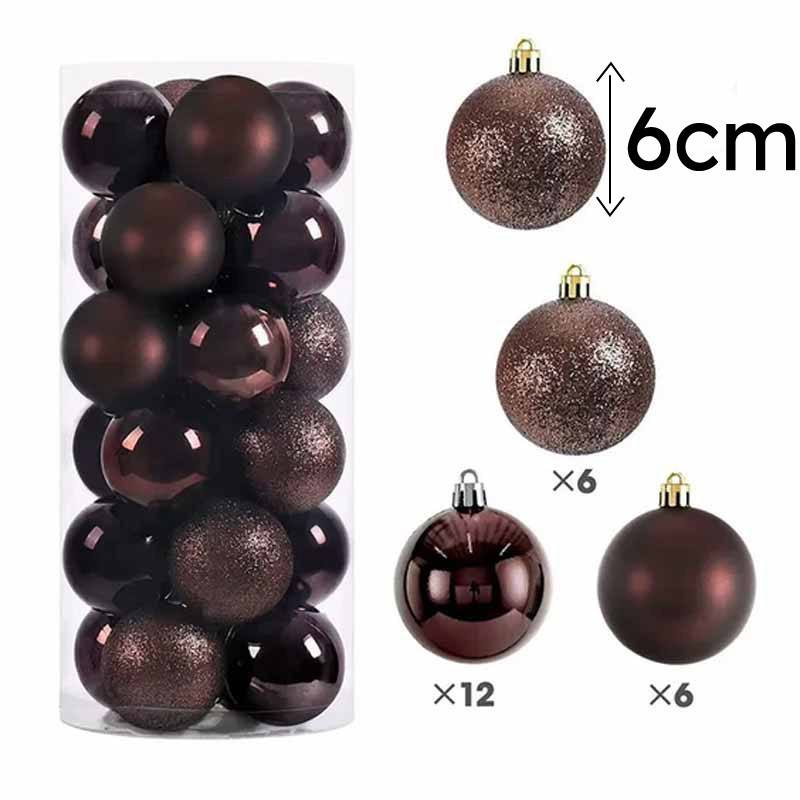 Pack de 24 bolas de navidad de 6 cm - marrón chocolate
