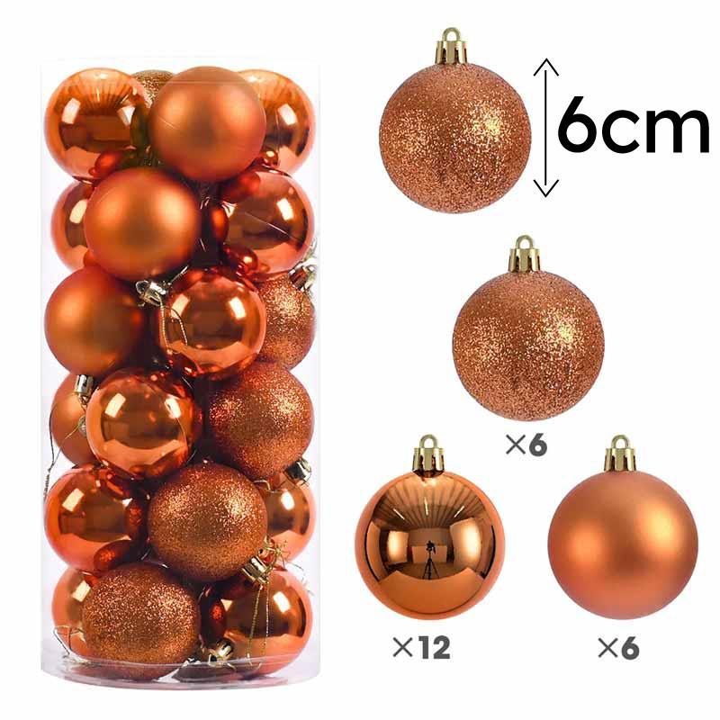 Pack de 24 bolas de navidad de 6 cm - naranja cobrizo