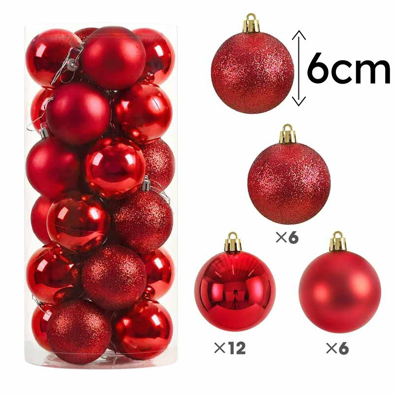 Pack de 24 bolas de navidad de 6 cm - rojas