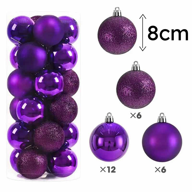 Lote de 24 bolas de navidad de 8 cm - moradas