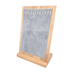 Expositor de 2 posiciones para collares de madera y terciopelo gris