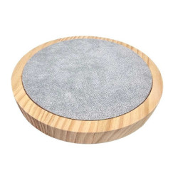 Bandeja pequeña reversible de madera natural de pino y terciopelo gris