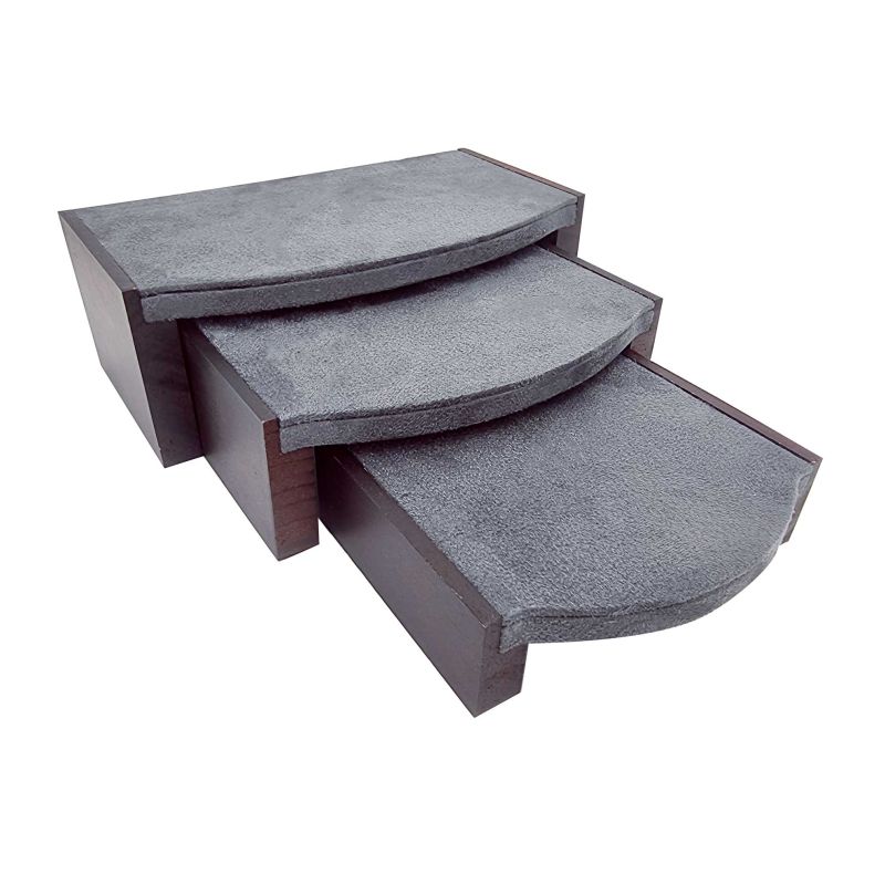 Conjunto de 3 mesas nido de madera con acabado de nogal y ante gris