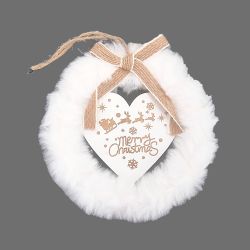 Decoración de navidad para colgar de madera y piel con motivo de corazón