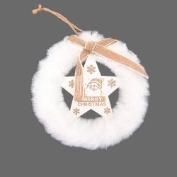 Decoración de navidad para colgar de madera y piel con motivo de estrella