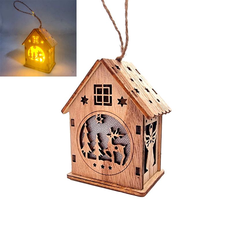 Décoration de Noël lumineuse à suspendre en forme de maison - Bois