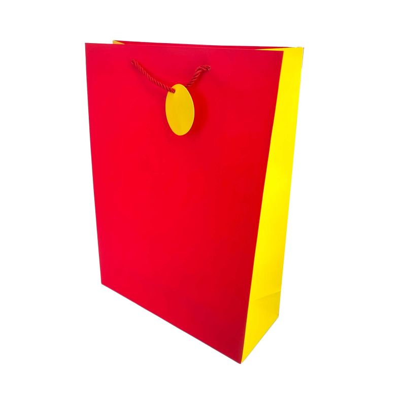 12 bolsas de regalo grandes de color rojo con fuelle amarillo, 30 x 12 x 40 cm