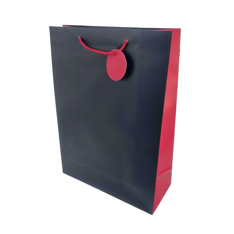 12 bolsas de regalo grandes de color negro con fuelle rojo, 30 x 12 x 40 cm