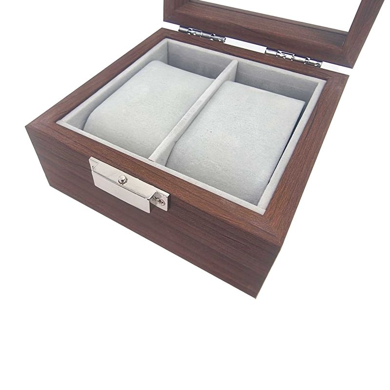 Petit boîte de rangement vitrée pour 2 montres aspect bois clair