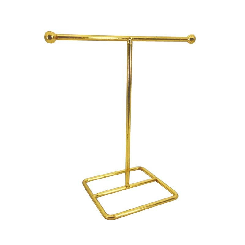 Pequeño árbol para joyas en forma de T de metal dorado, 10,5 cm