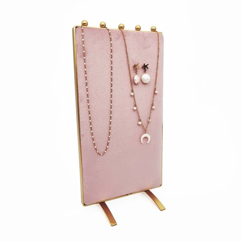 Porte colliers vertical bicolore en velours écru et rose poudré