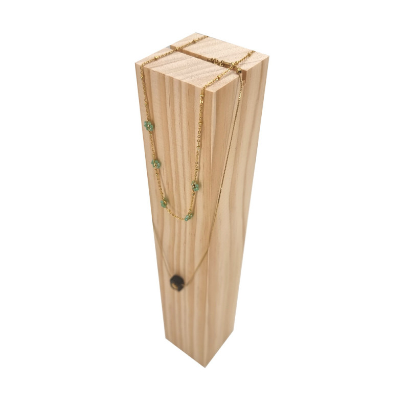 Gran expositor rectangular para collares de madera de pino natural de 30 cm