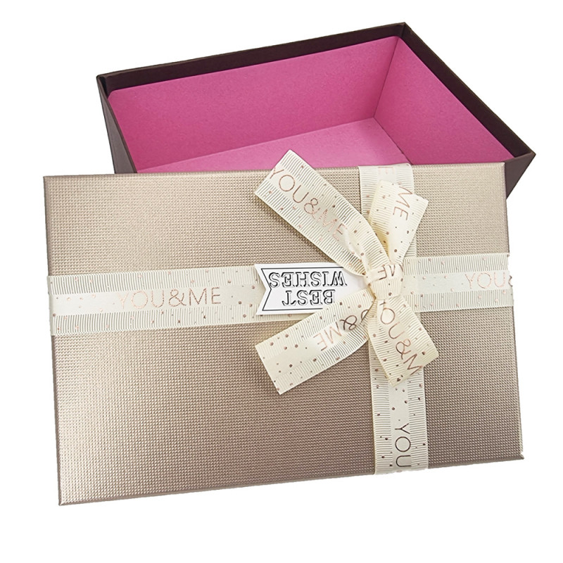 Caja de regalo bicolor con tapa iridiscente dorada de cartón grueso