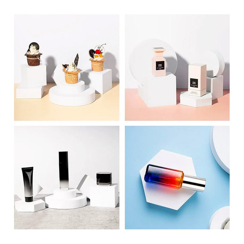 Artículo de decoración para vitrina de espuma blanca con forma de hexágono