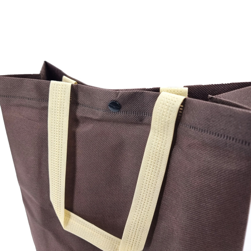 Bolsa pequeña tipo tote con asas de tela no tejida color marrón chocolate