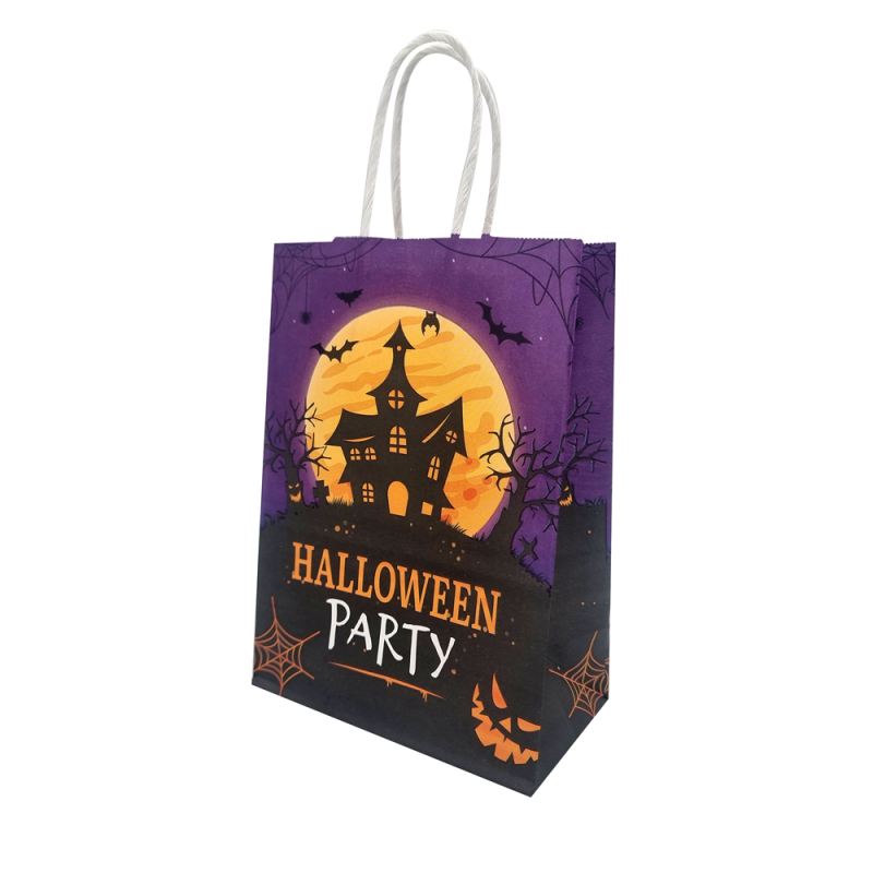 12 bolsas de papel kraft de Halloween 15x8x21 cm - Castillo