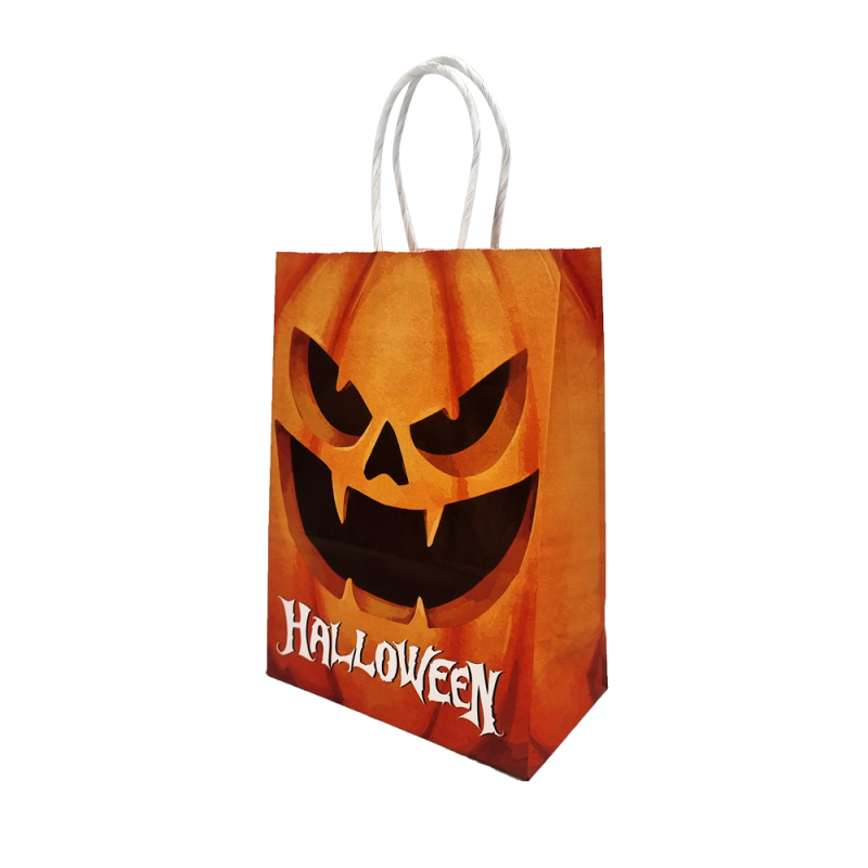 12 bolsas de papel kraft de Halloween 15x8x21 cm - Calabaza