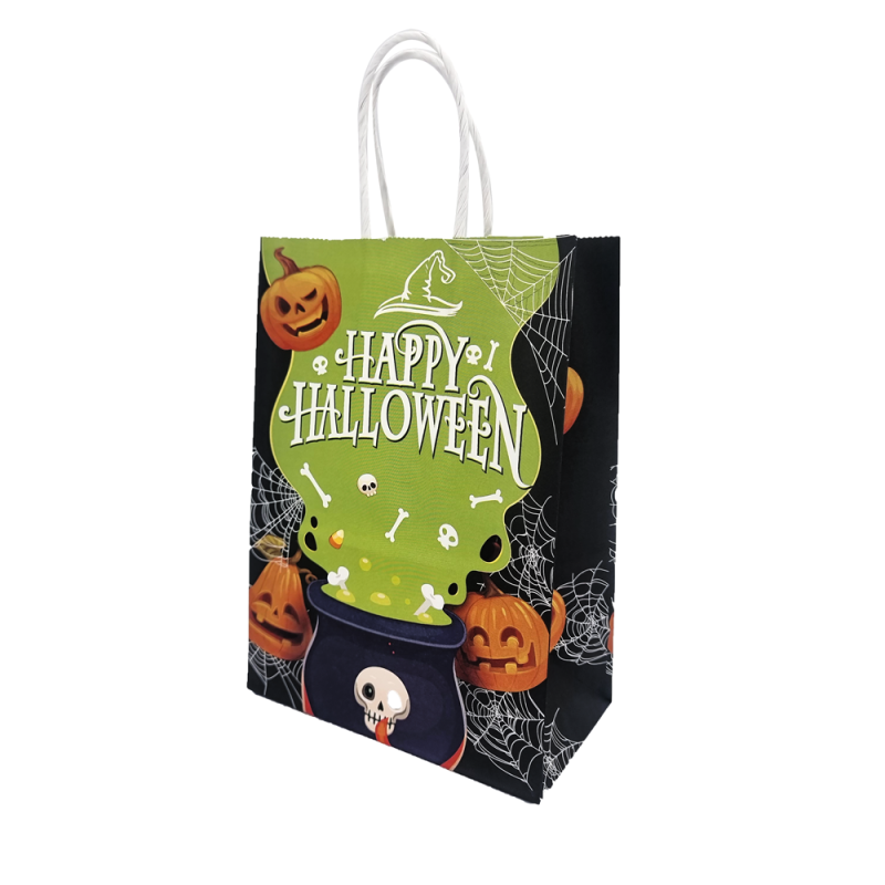 12 bolsas de papel kraft de Halloween 15x8x21 cm - Caldero