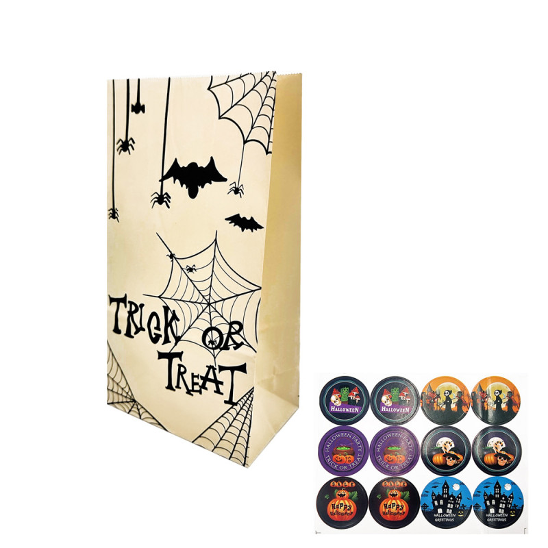 12 saquitos S.O.S. de halloween de color crudo en papel kraft 13x8x24cm