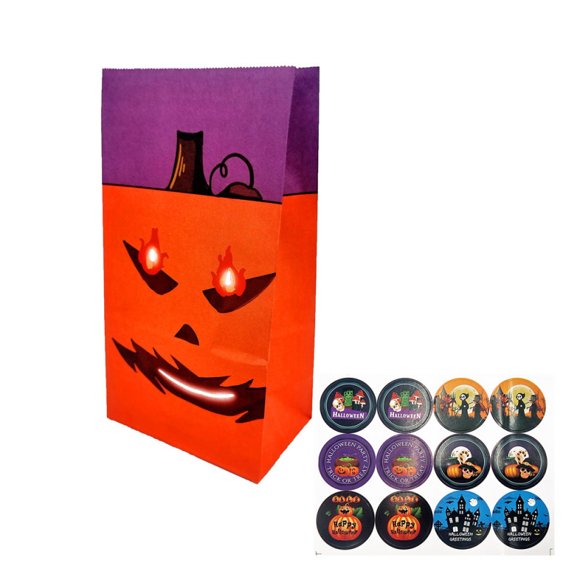 12 saquitos S.O.S. de halloween naranjas de papel kraft 13x8x24cm