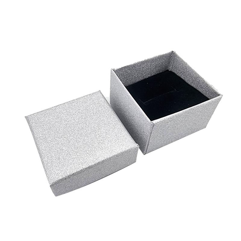 24 estuches pequeños para anillos con purpurina 5x5 cm - Plateado