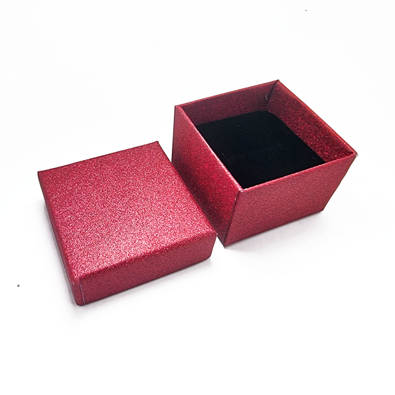 24 estuches pequeños para anillos con purpurina 5x5 cm - Rojo