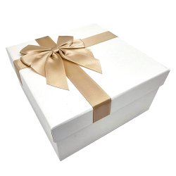 Caja de regalo grande con lazo de raso dorado 19 x 19 x 9,5 cm - Blanco