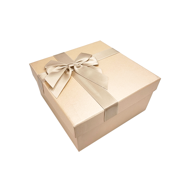 Caja de regalo pequeña con lazo de raso dorado 15 x 15 x 7,5 cm - Melocotón
