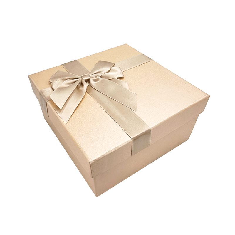 Caja de regalo con lazo de raso dorado 17 x 17 x 8,5 cm - Melocotón