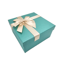 Caja de regalo pequeña con lazo de raso dorado 15x15x7,5 cm - Verde azulado