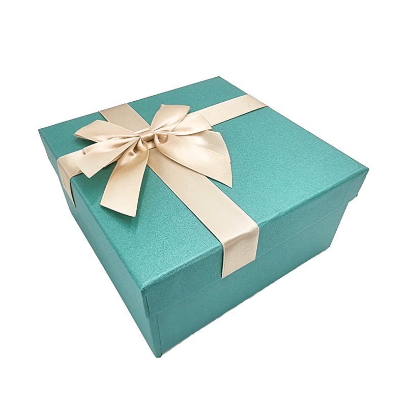 Caja de regalo con lazo de raso dorado, 17 x 17 x 8,5 cm - Verde azulado