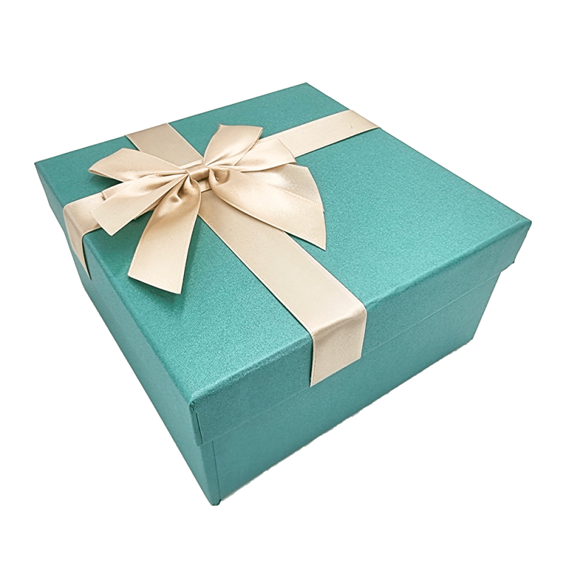 Caja de regalo grande con lazo de raso dorado 19x19x9,5 cm - Verde sarcelle