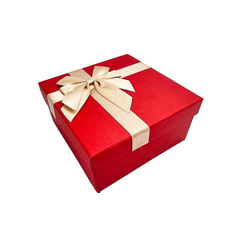 Caja de regalo pequeña con lazo de raso dorado 15x15x7,5 cm - Rojo
