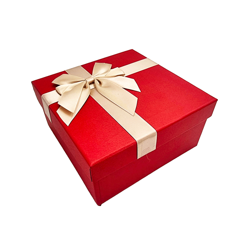 Caja de regalo con lazo de raso dorado 17 x 17 x 8,5 cm - Rojo
