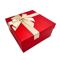 Caja de regalo grande con lazo de raso dorado 19 x 19 x 9,5 cm - Rojo