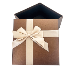 Caja de regalo pequeña con lazo de raso dorado 15 x 15 x 7,5 cm - Chocolate