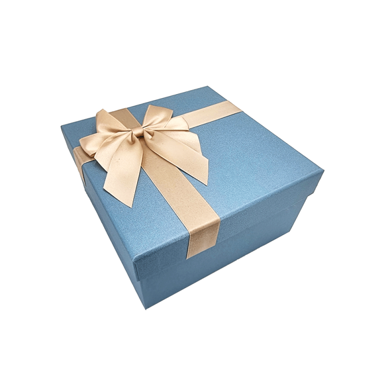 Caja de regalo pequeña con lazo de raso dorado 15x15x7,5 cm - Azul escarchado