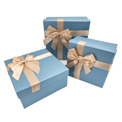 Caja de regalo con lazo de raso dorado 17x17x8,5 cm - Azul escarchado