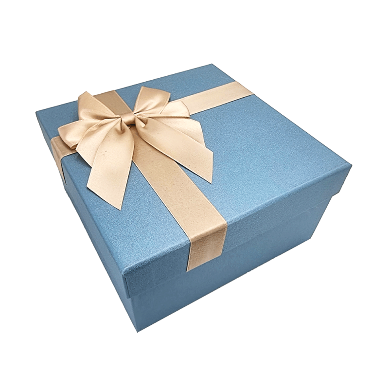 Caja de regalo grande con lazo de raso dorado 19x19x9,5 cm - Azul escarchado