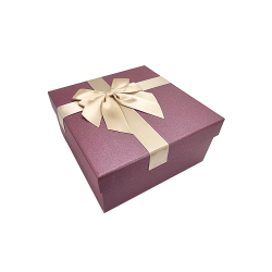 Caja de regalo pequeña con lazo de raso dorado 15x15x7,5 cm - Ciruela