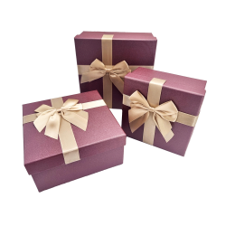 Caja de regalo grande con lazo de raso dorado 19 x 19 x 9,5 cm - Ciruela