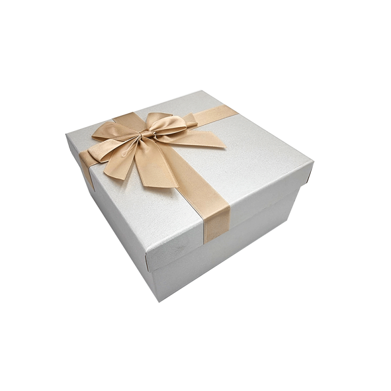 Caja de regalo pequeña con lazo de raso dorado 15 x 15 x 7,5 cm - Gris perla
