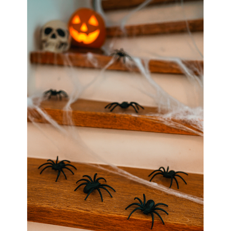 Lote de 6 arañas negras para decoración de Halloween