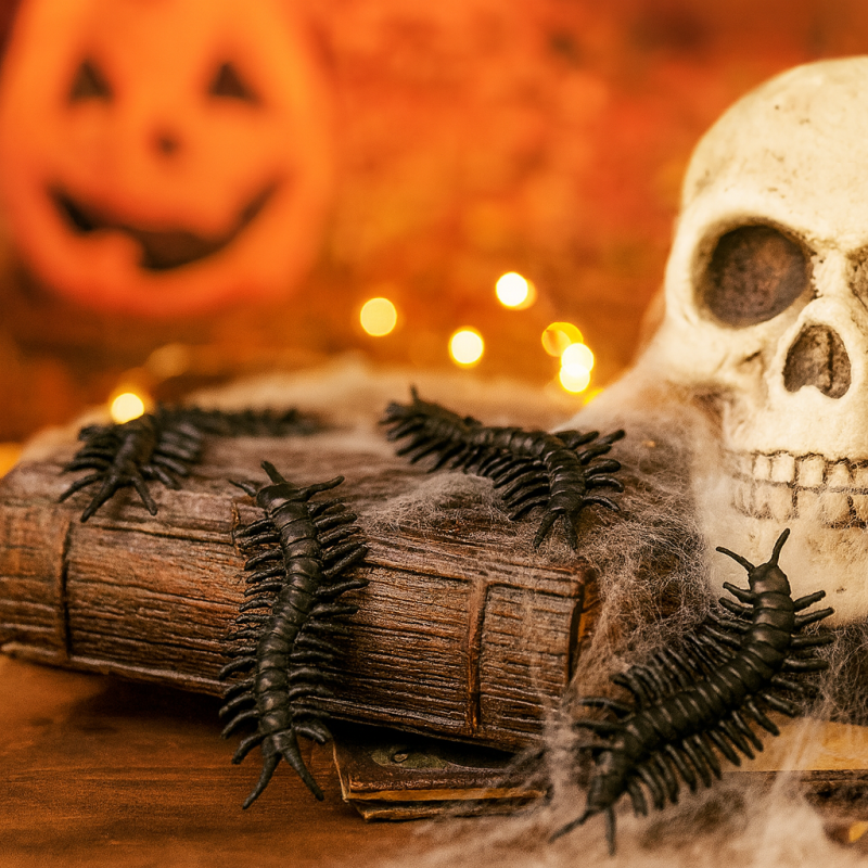 Lote de 6 ciempiés negros para decoración de Halloween