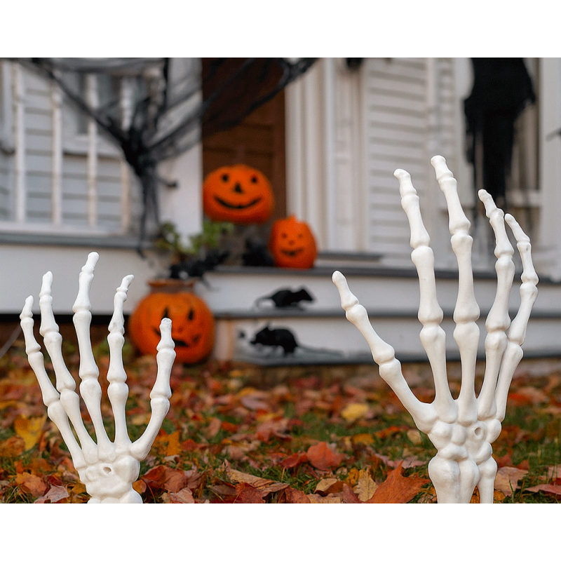 Decoración de halloween: 2 esqueletos de manos - Blanco